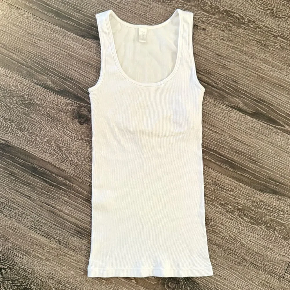 J. Crew White Ribbed Tank with Built In Bra